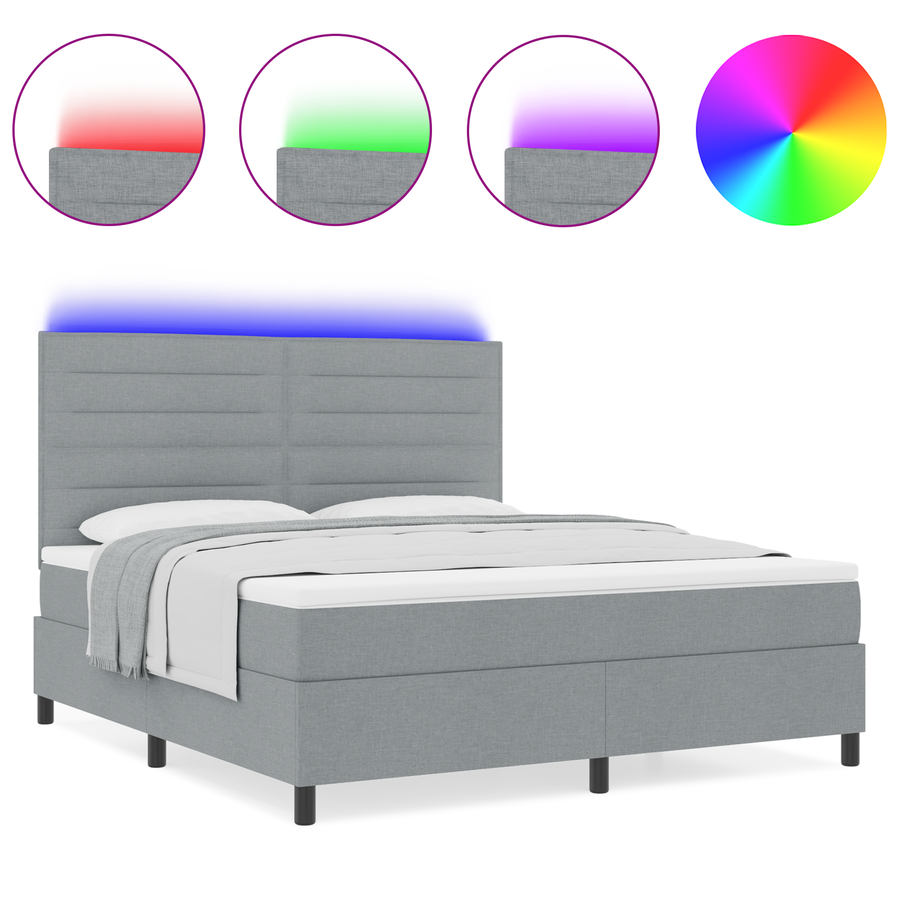 Boxspringbed met matras en LED stof lichtgrijs 140x190 cm