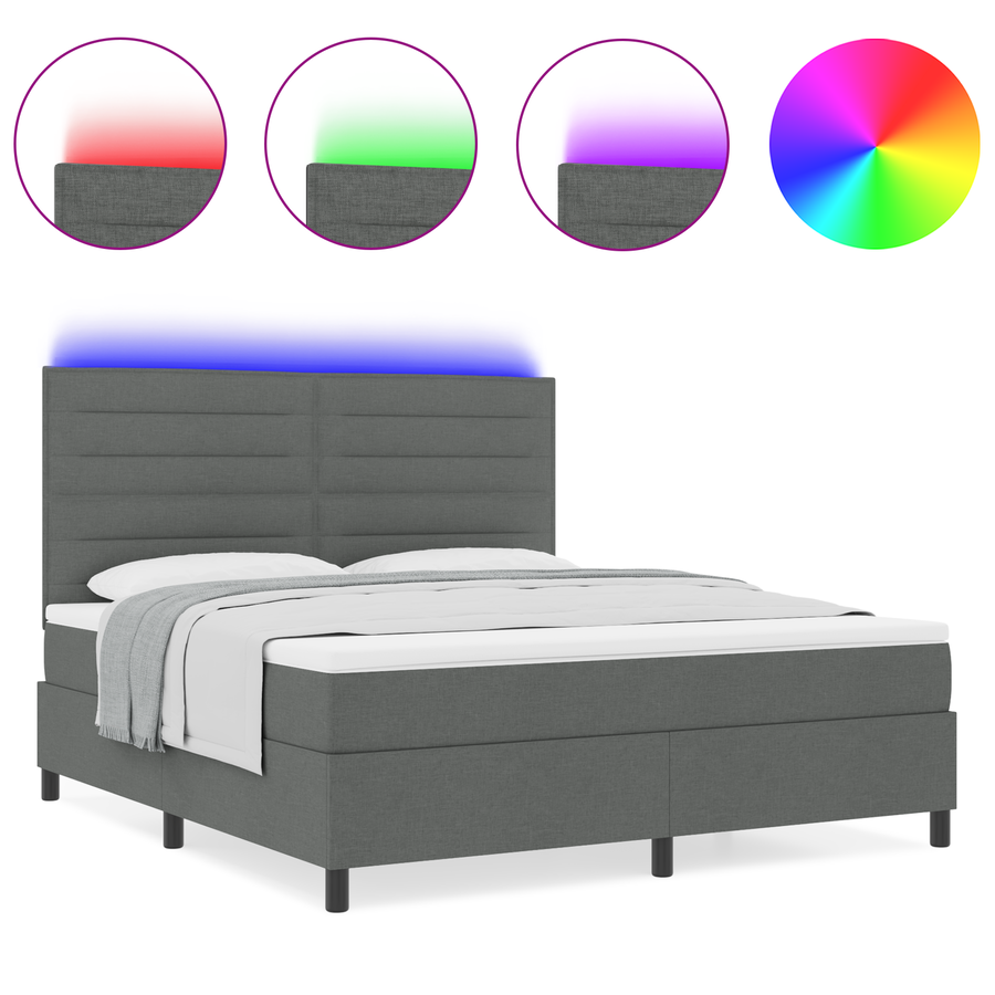 Boxspringbed met matras en LED stof donkergrijs 140x190 cm