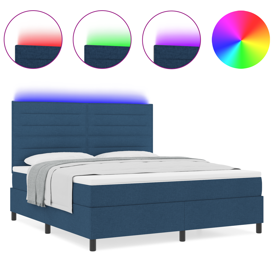 Boxspringbed met matras en LED stof blauw 140x190 cm