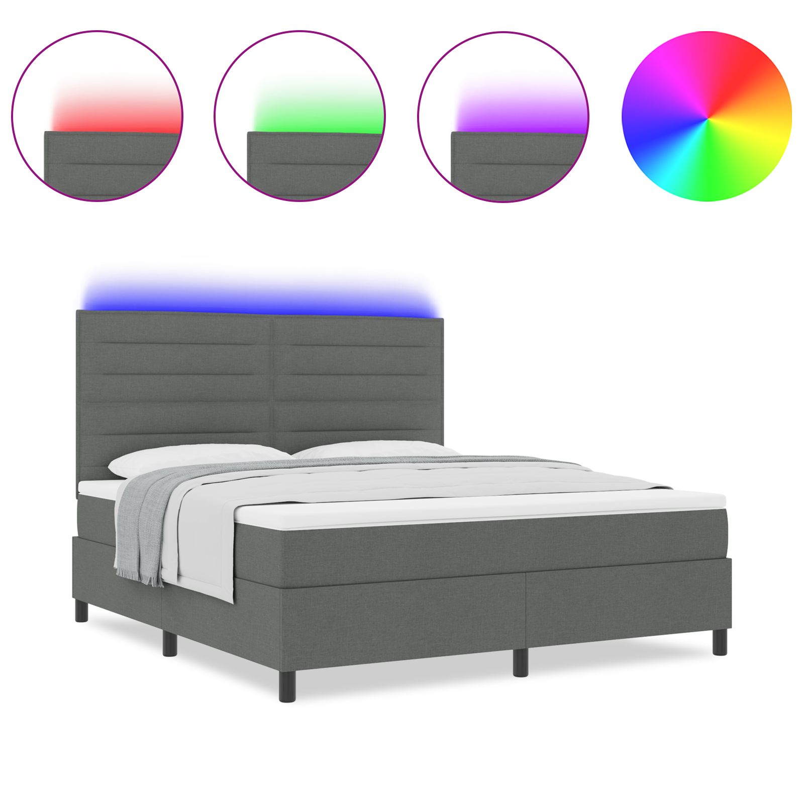 Boxspring Bed met Matras & LED Donkergrijs 180x200 cm Stof