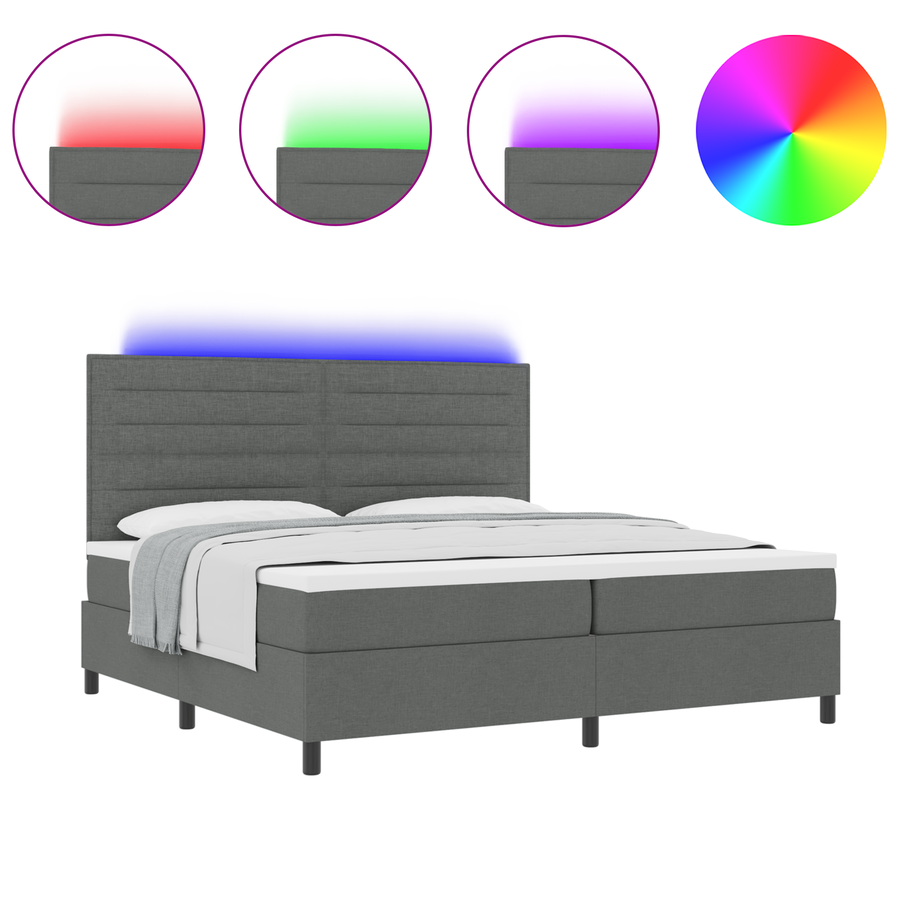 Boxspring Bed met Matras & LED Donkergrijs 200x200 cm Stof