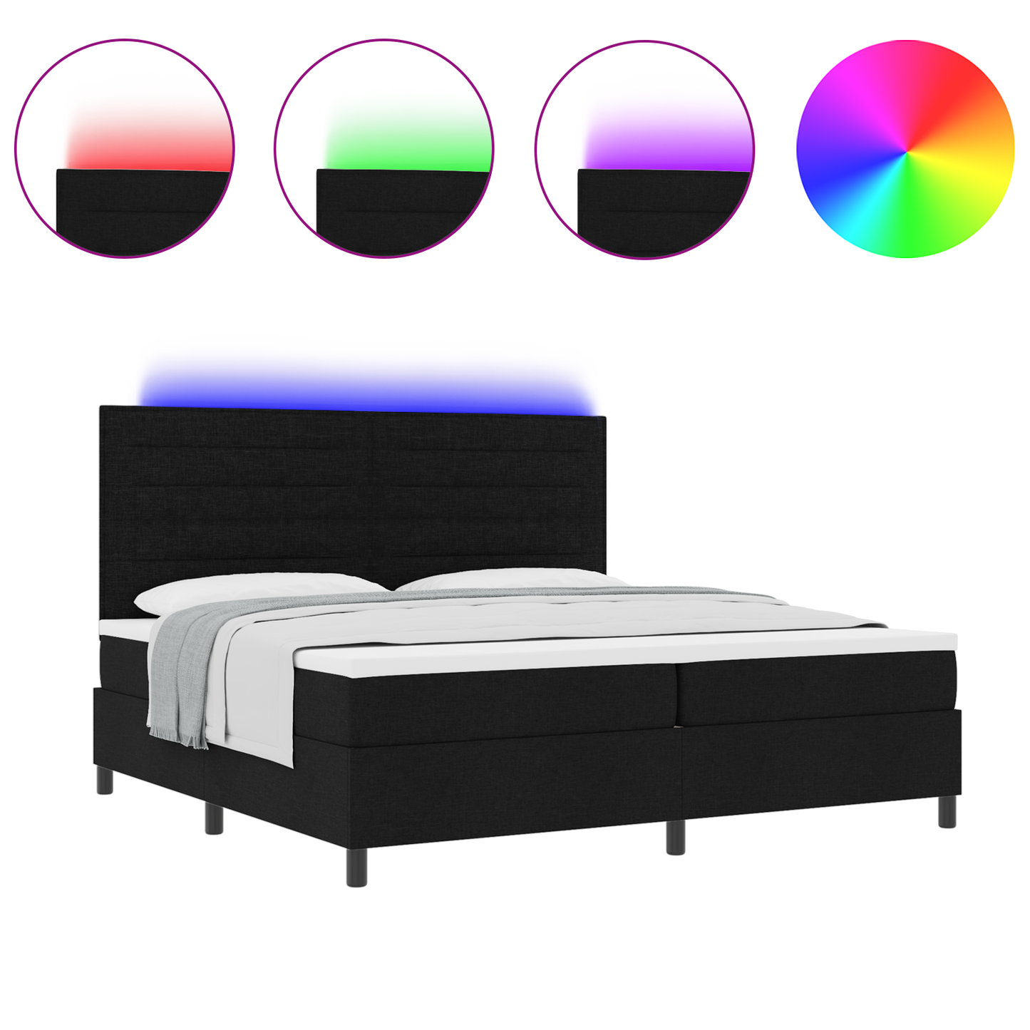 Boxspringbed met Matras en LED in Zwart 200x200 cm Stof