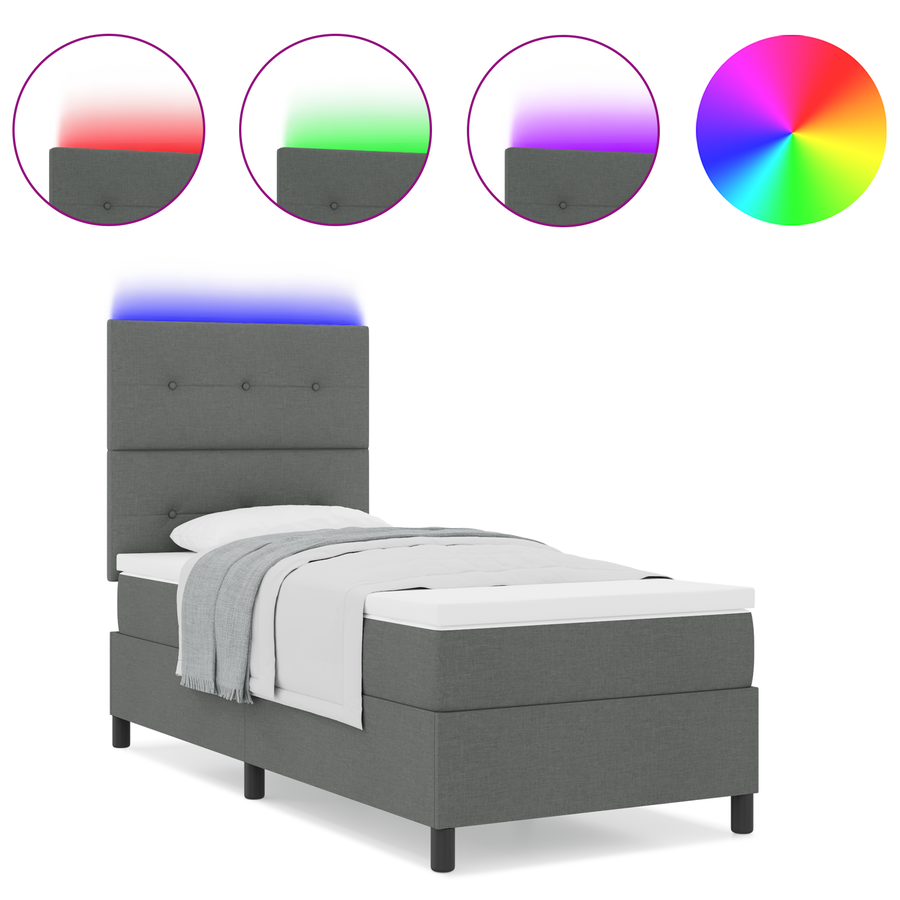 Boxspringbed met Matras & LED Donkergrijs 80x200 cm Stof