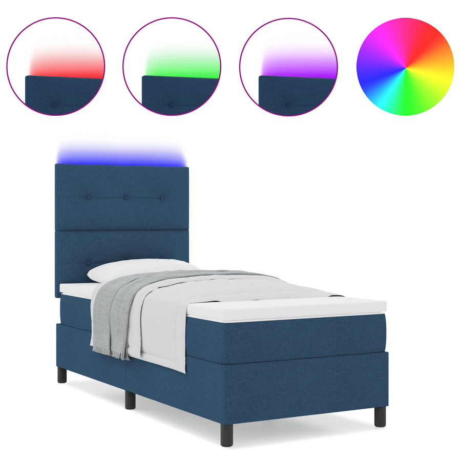 Boxspringbed met matras en LED stof blauw 90x190 cm