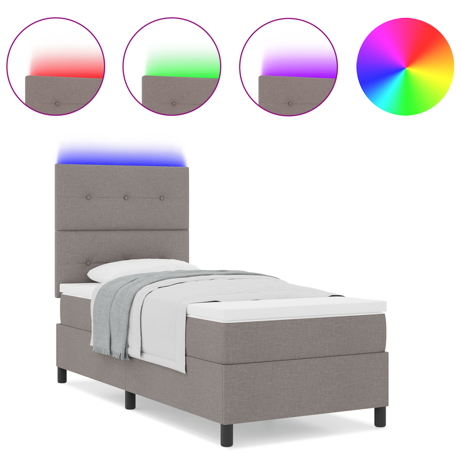 Boxspringbed met matras en LED stof taupe 100x200 cm