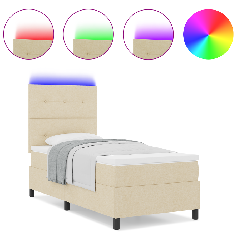 Boxspringbed met matras en LED stof crèmekleurig 100x200 cm
