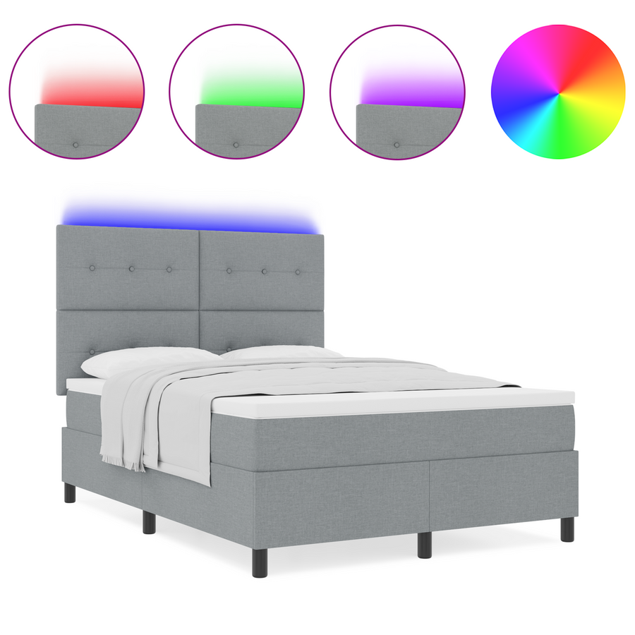 Boxspringbed met matras en LED stof lichtgrijs 140x190 cm