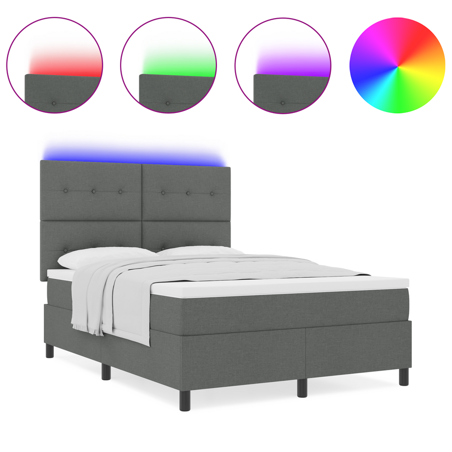Boxspringbed met matras en LED stof donkergrijs 160x200 cm