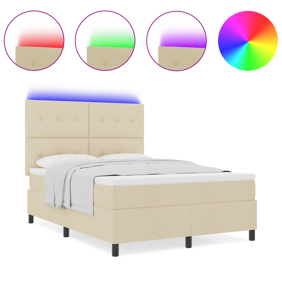 Boxspringbed met matras en LED stof crèmekleurig 160x200 cm