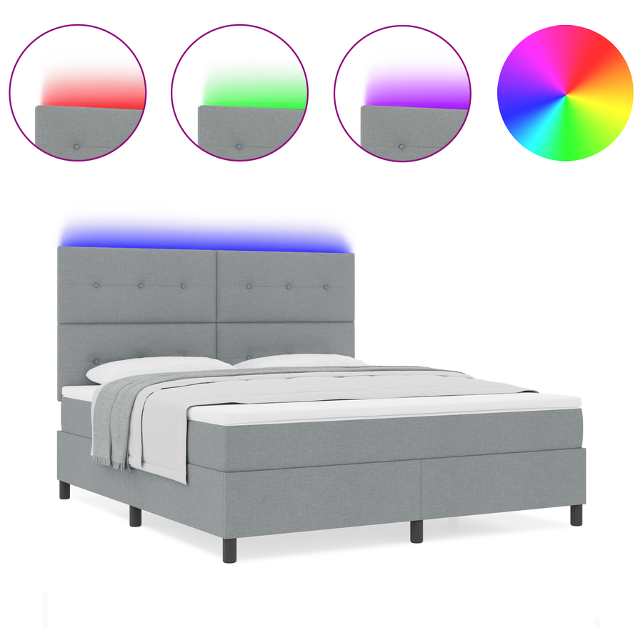 Boxspringbed met matras en LED stof lichtgrijs 180x200 cm