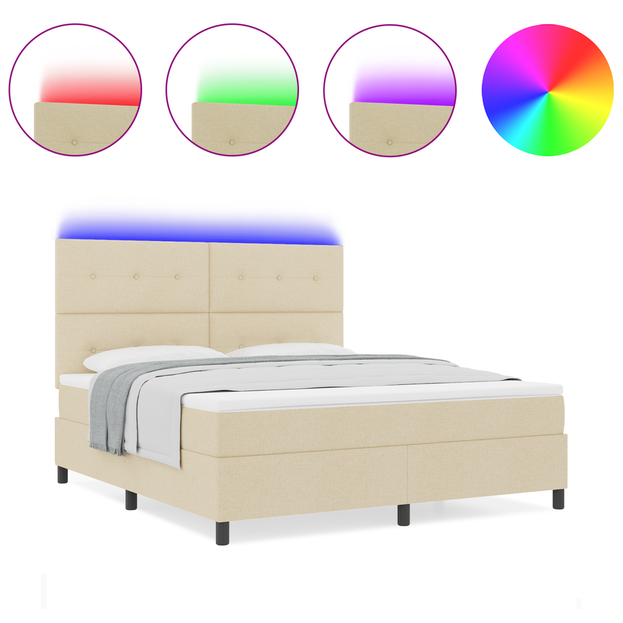 Boxspringbed met matras en LED stof crèmekleurig 180x200 cm