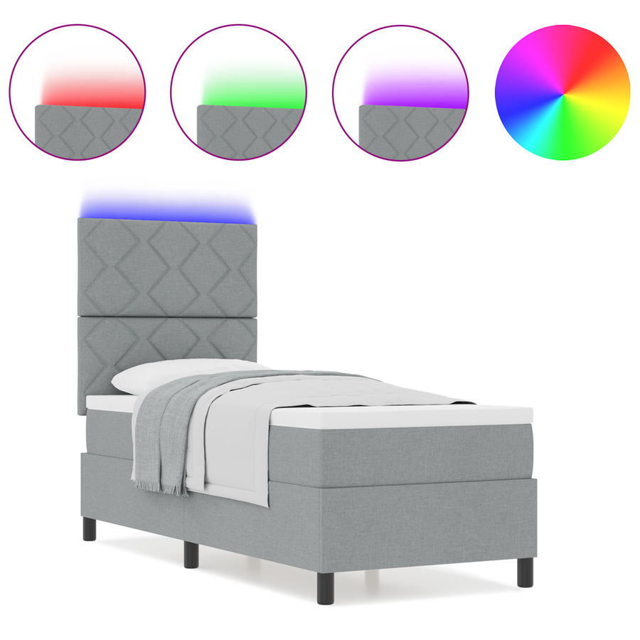 Boxspringbed met Matras & LED Licht Grijs 80x200 cm Stof