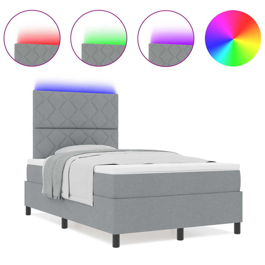 Boxspringbed met Matras & LED Licht Grijs 120x190 cm Stof