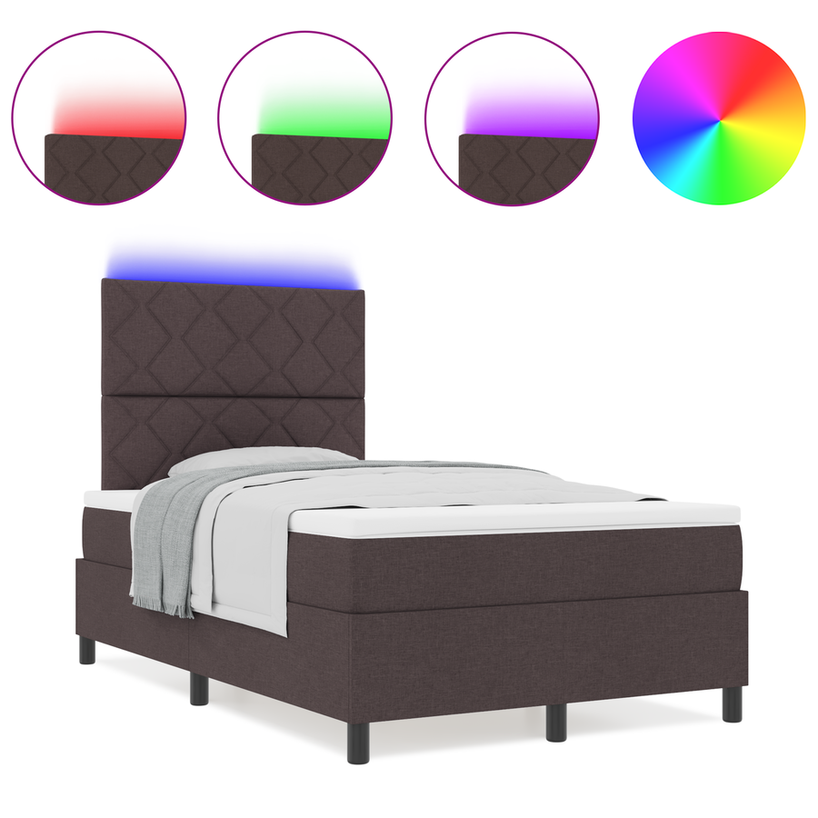 Boxspring Bed met Matras & LED Donkerbruin 120x190 cm Stof
