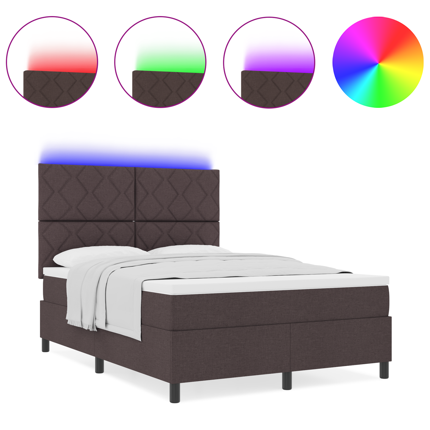 Boxspringbed met Matras & LED Donkerbruin 140x200 cm Stof