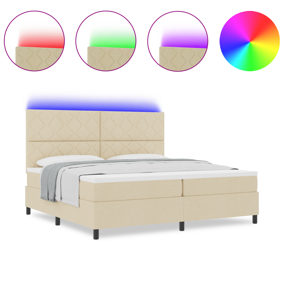 Boxspring Bed met Matras & LED Crème 200x200 cm Stof