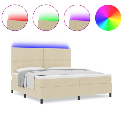Boxspring Bed met Matras & LED Crème 200x200 cm Stof