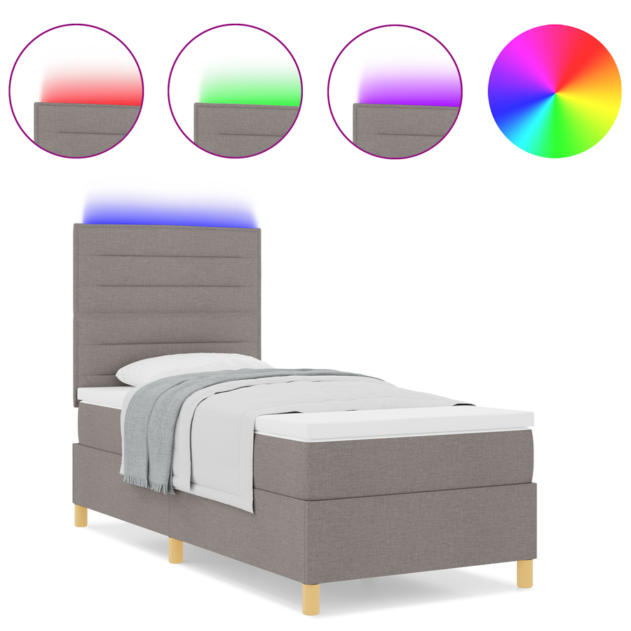 Boxspringbed met matras en LED stof taupe 90x190 cm