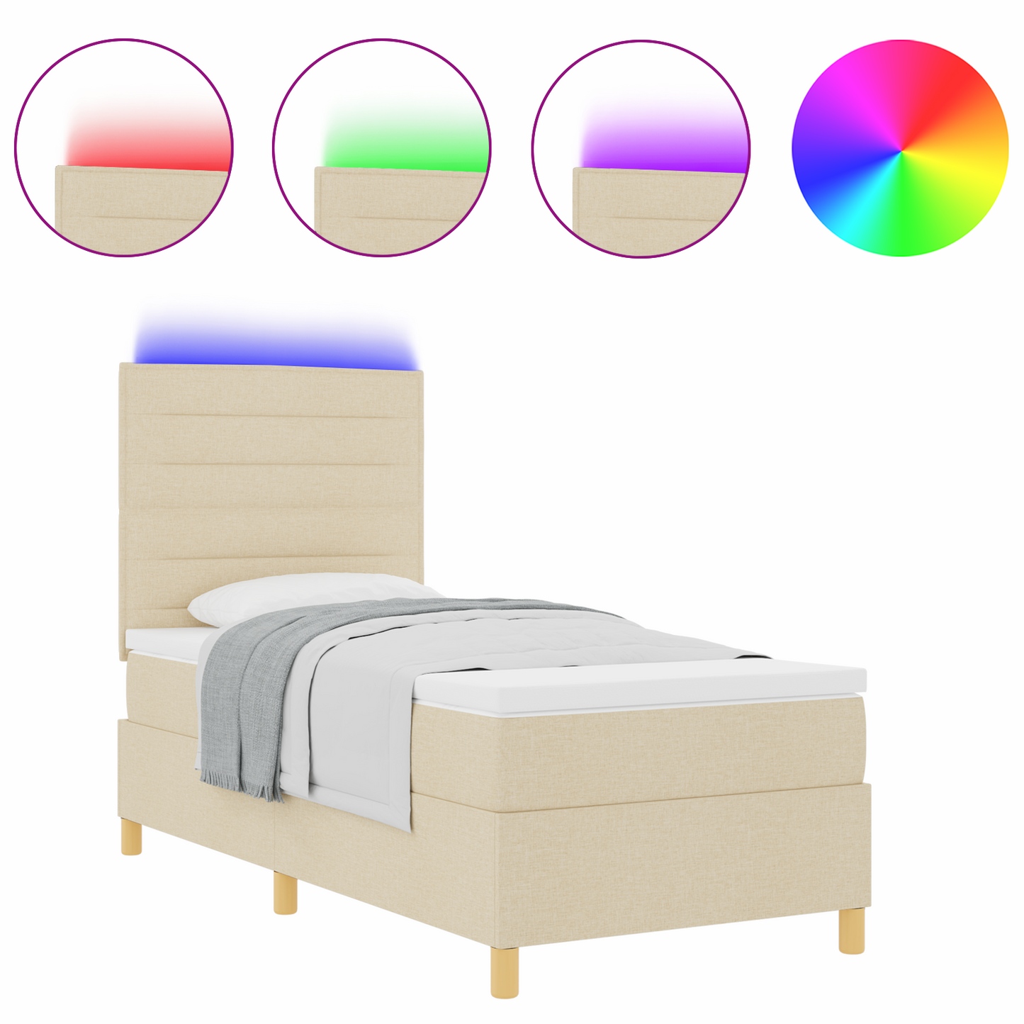 Boxspringbed met matras en LED stof crèmekleurig 90x190 cm