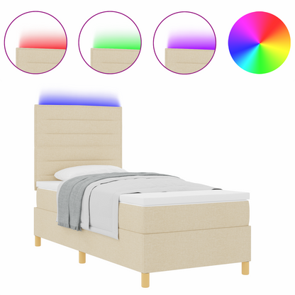 Boxspringbed met matras en LED stof crèmekleurig 90x200 cm