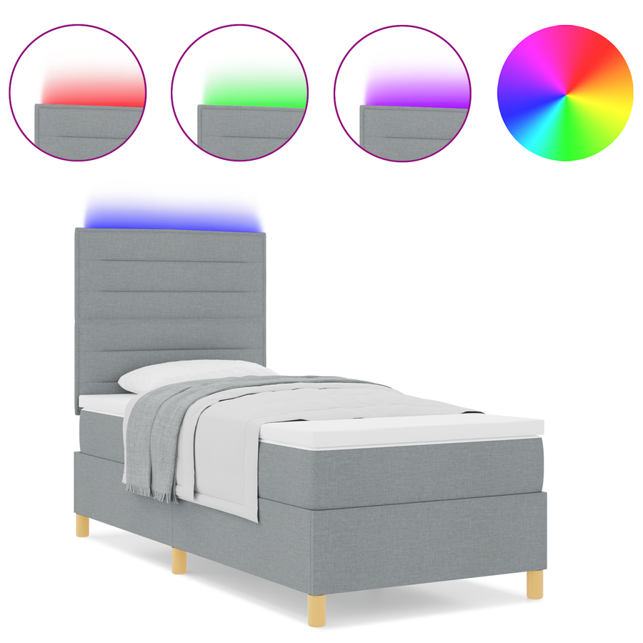 Boxspringbed met matras en LED stof lichtgrijs 100x200 cm