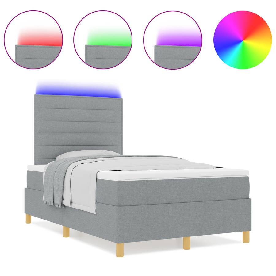 Boxspringbed met matras en LED stof lichtgrijs 120x200 cm