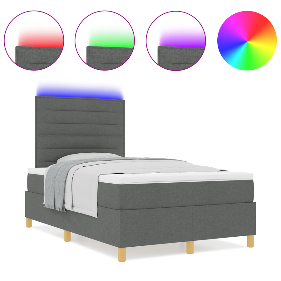 Boxspringbed met matras en LED stof donkergrijs 120x200 cm