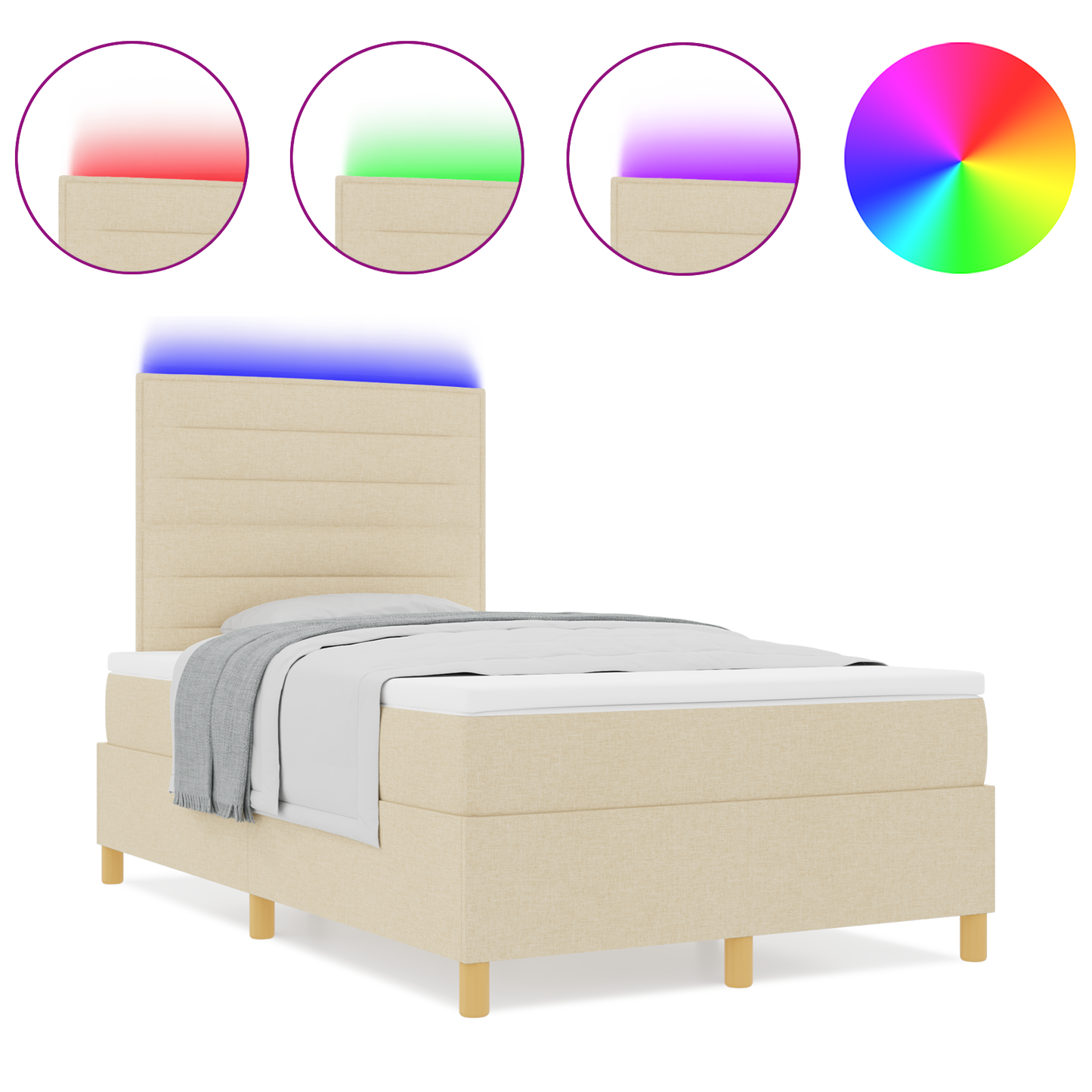 Boxspringbed met matras en LED stof crèmekleurig 120x200 cm