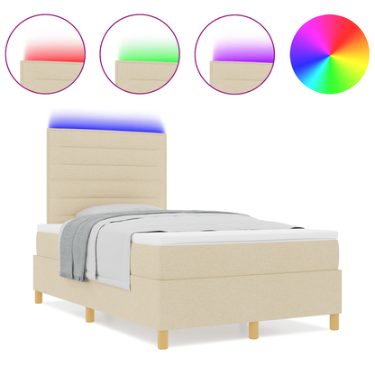 Boxspringbed met matras en LED stof crèmekleurig 120x200 cm
