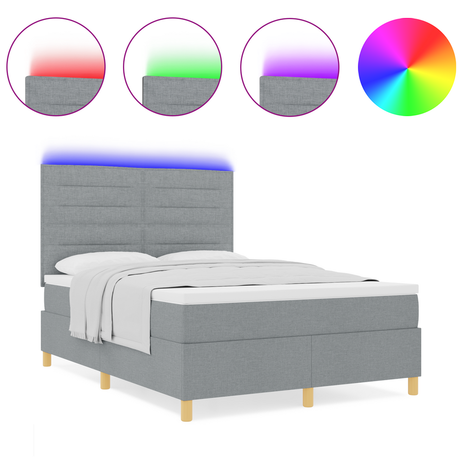 Boxspringbed met matras en LED stof lichtgrijs 140x190 cm