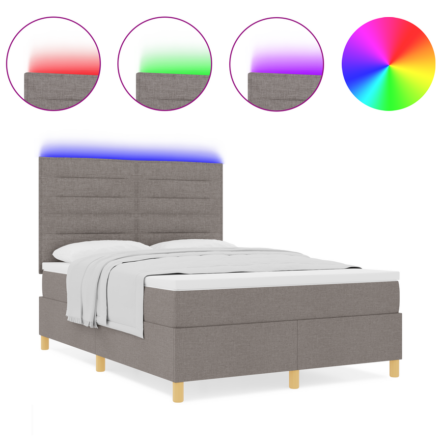 Boxspringbed met matras en LED stof taupe 140x190 cm