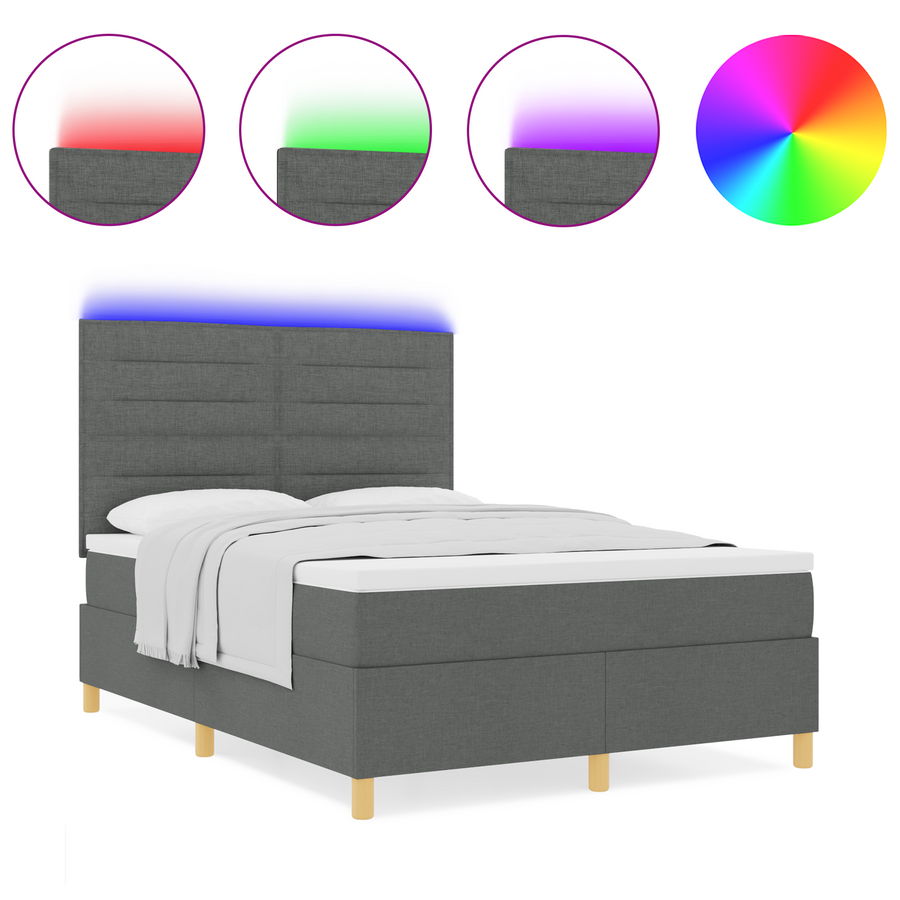 Boxspringbed met matras & LED donkergrijs 160x200 cm stof