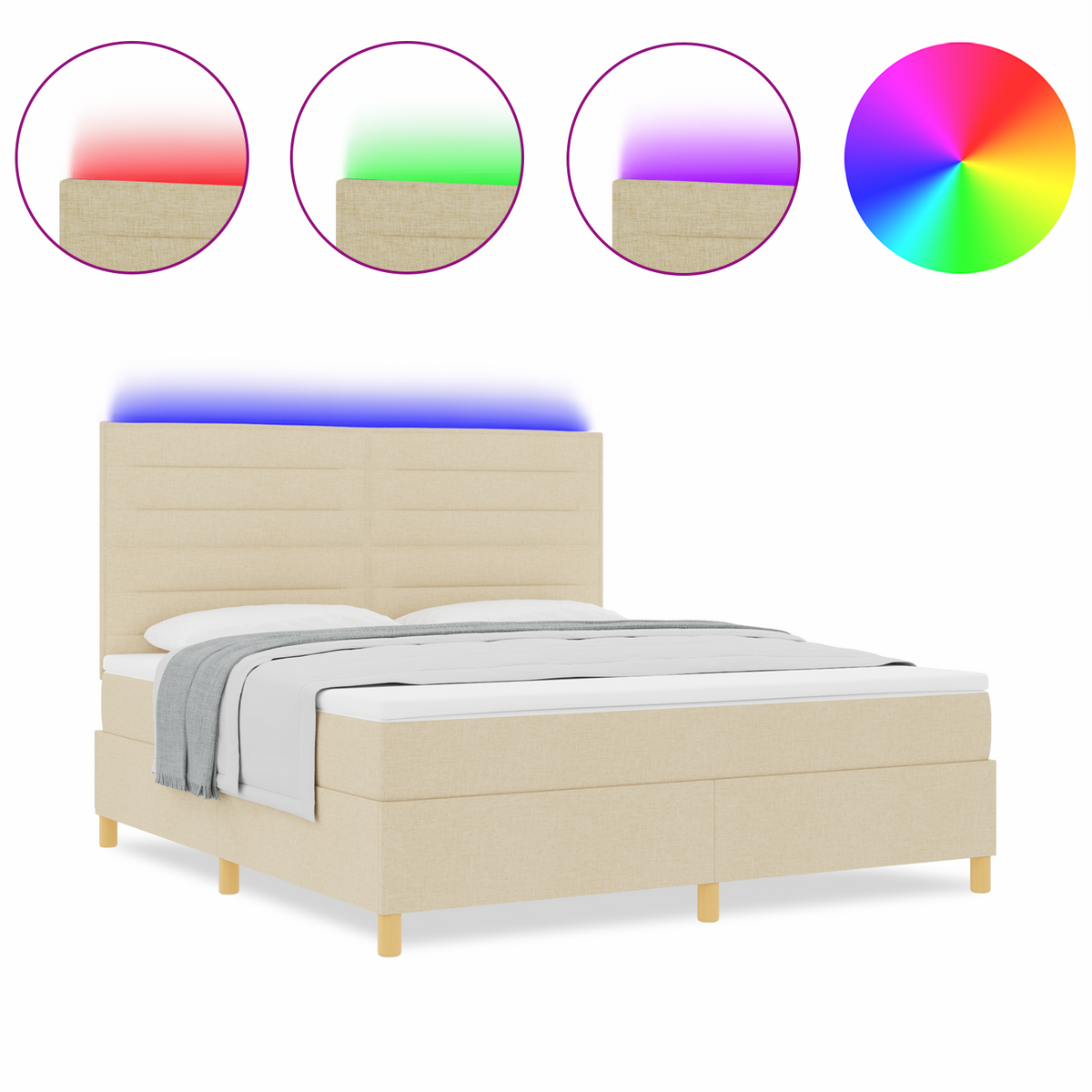 Boxspringbed met matras en LED stof crèmekleurig 180x200 cm