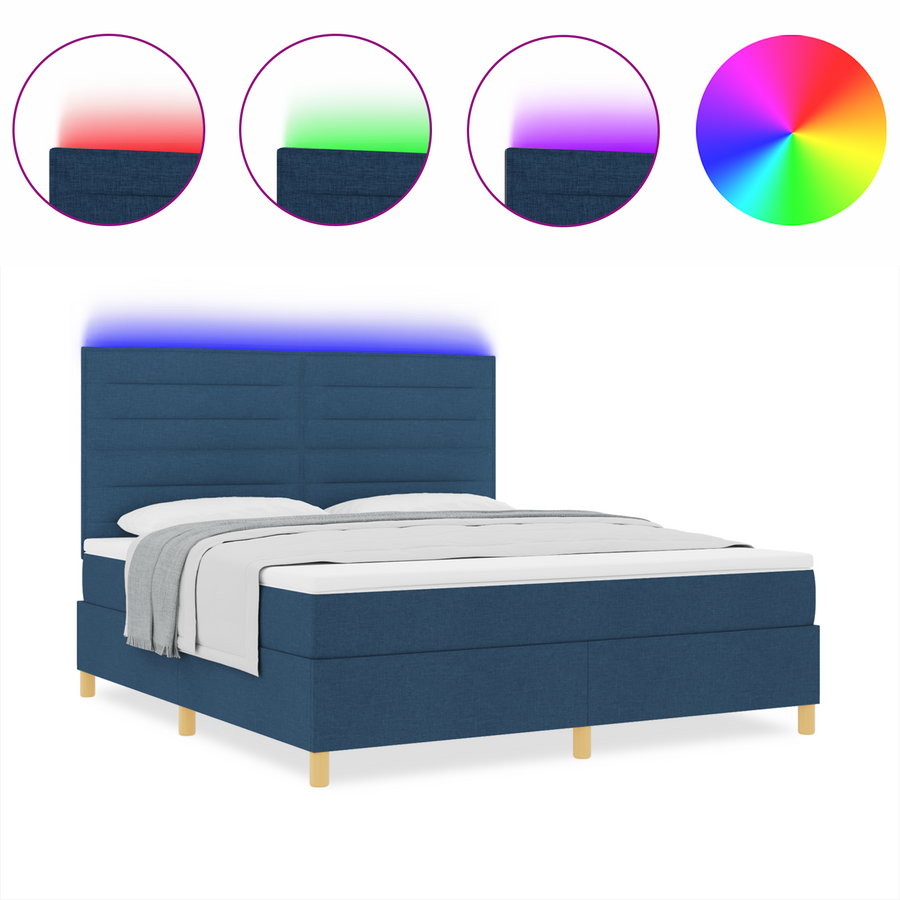 Boxspringbed met Matras & LED Blauw 180x200 cm Stof