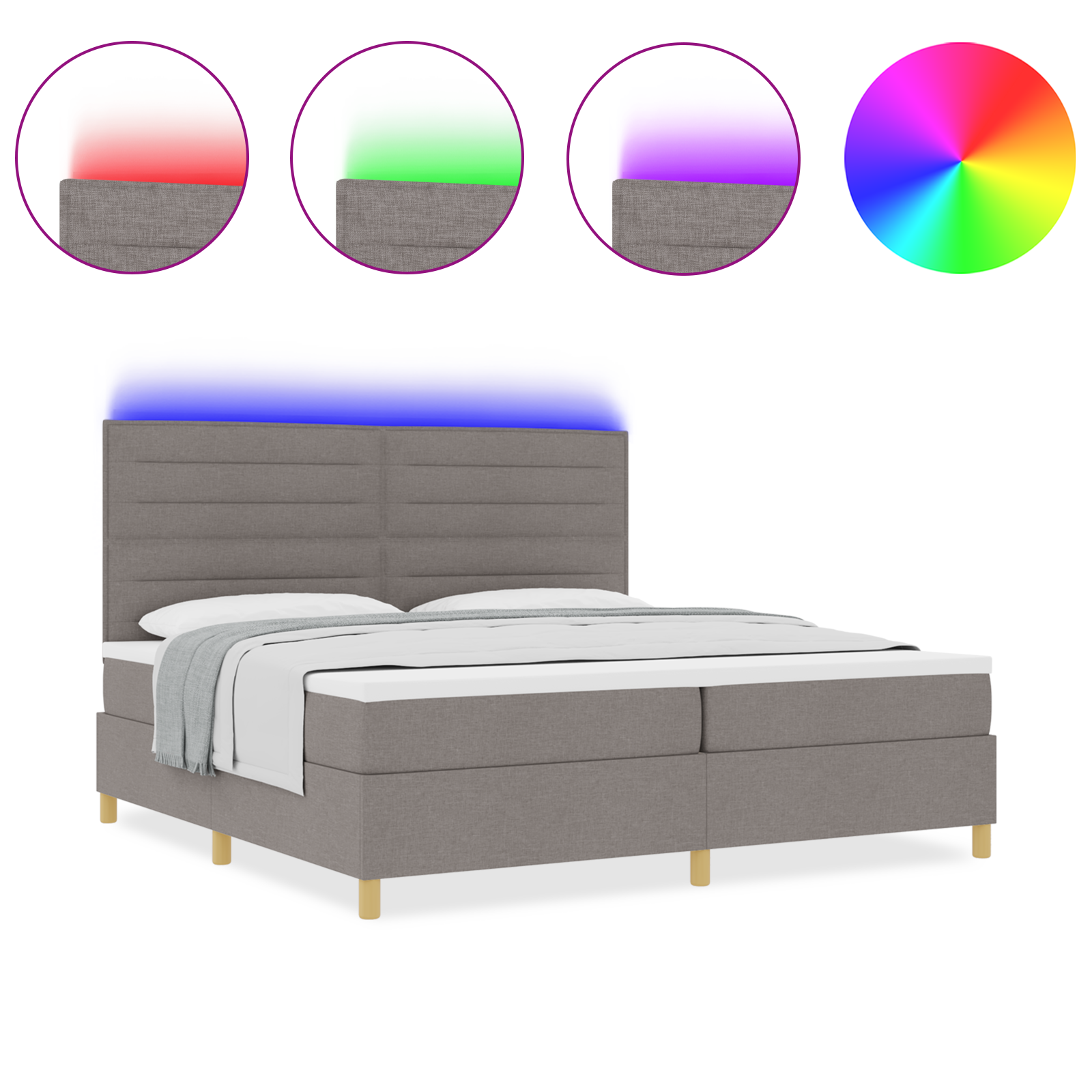 Boxspringbed met matras en LED stof taupe 200x200 cm