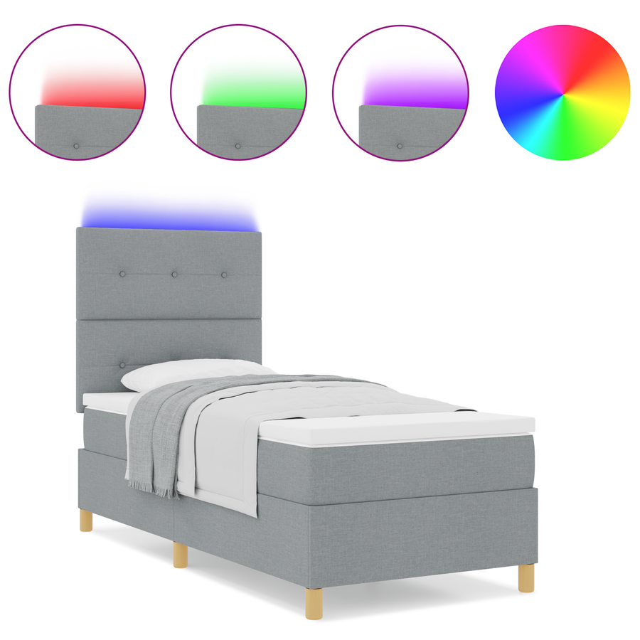 Boxspringbed met matras & LED lichtgrijs 80x200 cm stof