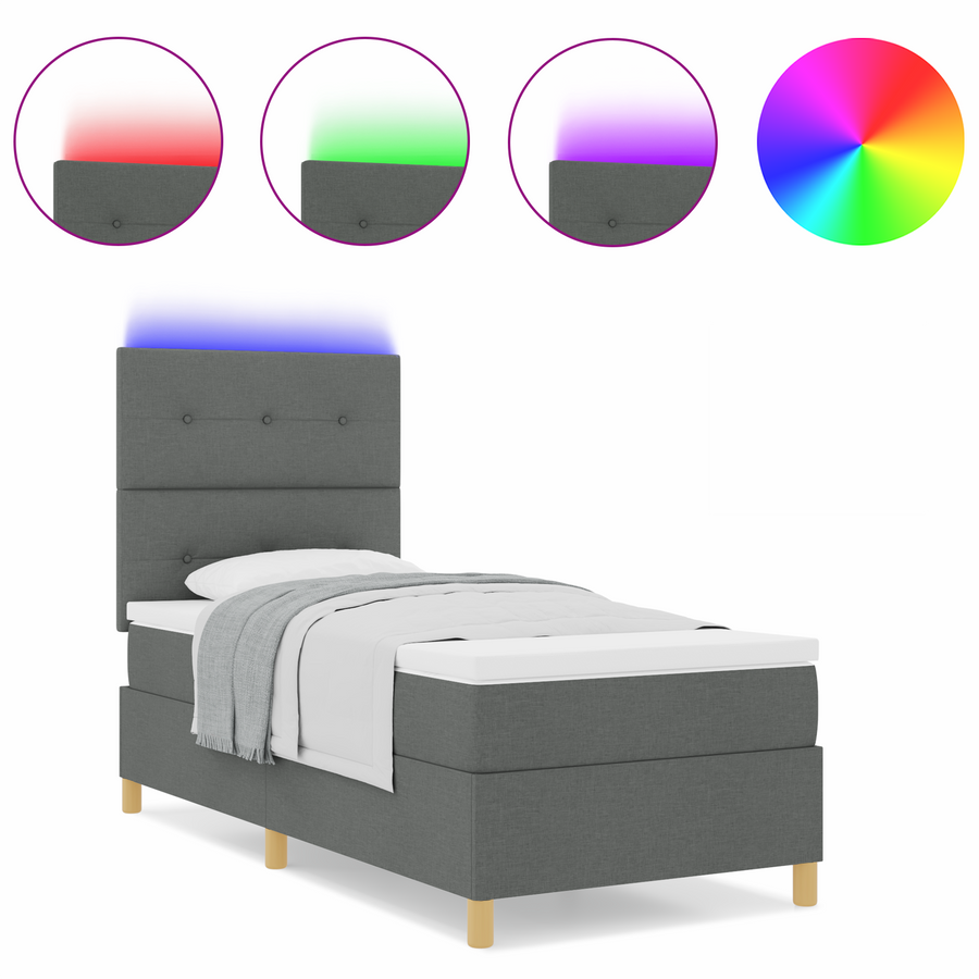 Boxspring Bed met Matras & LED Donkergrijs 80x200 cm Stof