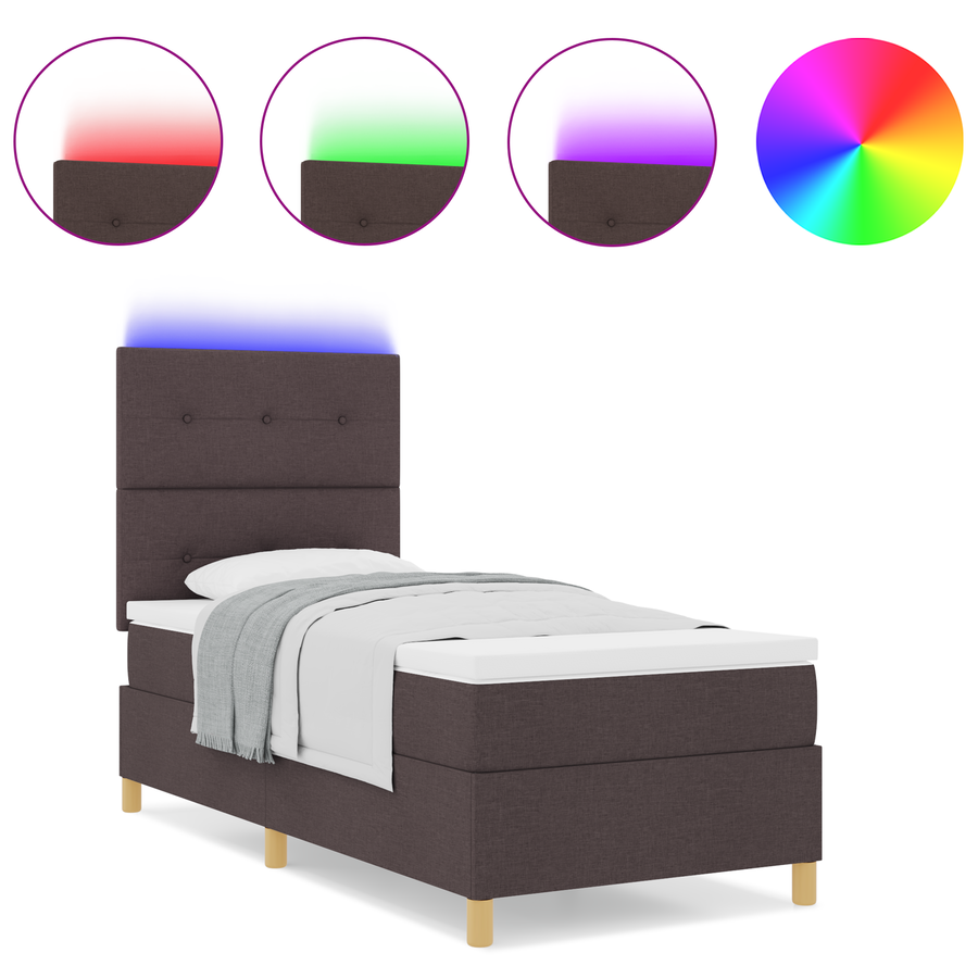Boxspring Bed met Matras & LED Donkerbruin 80x200 cm Stof