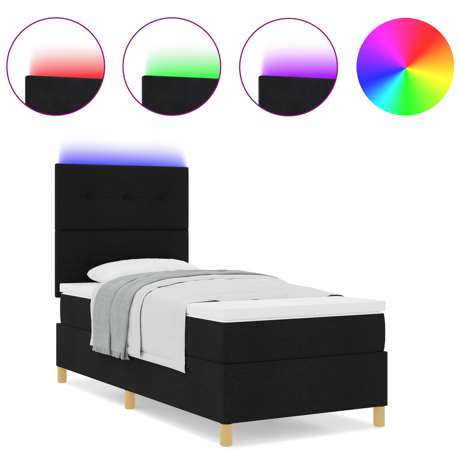 Boxspringbed met matras en LED stof zwart 90x190 cm