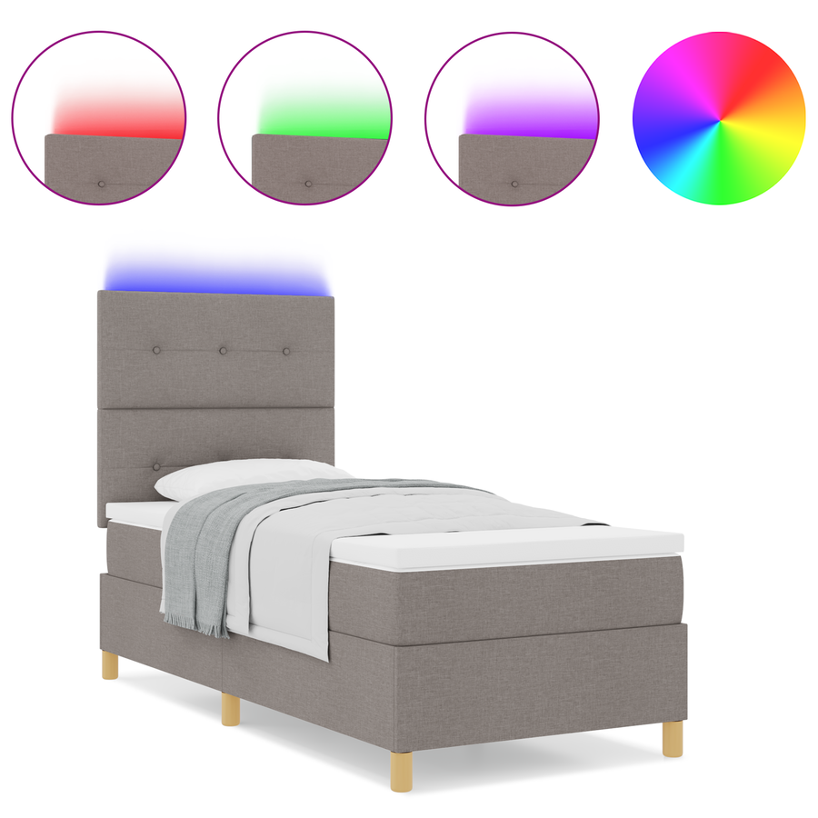 Boxspringbed met matras en LED stof taupe 90x200 cm