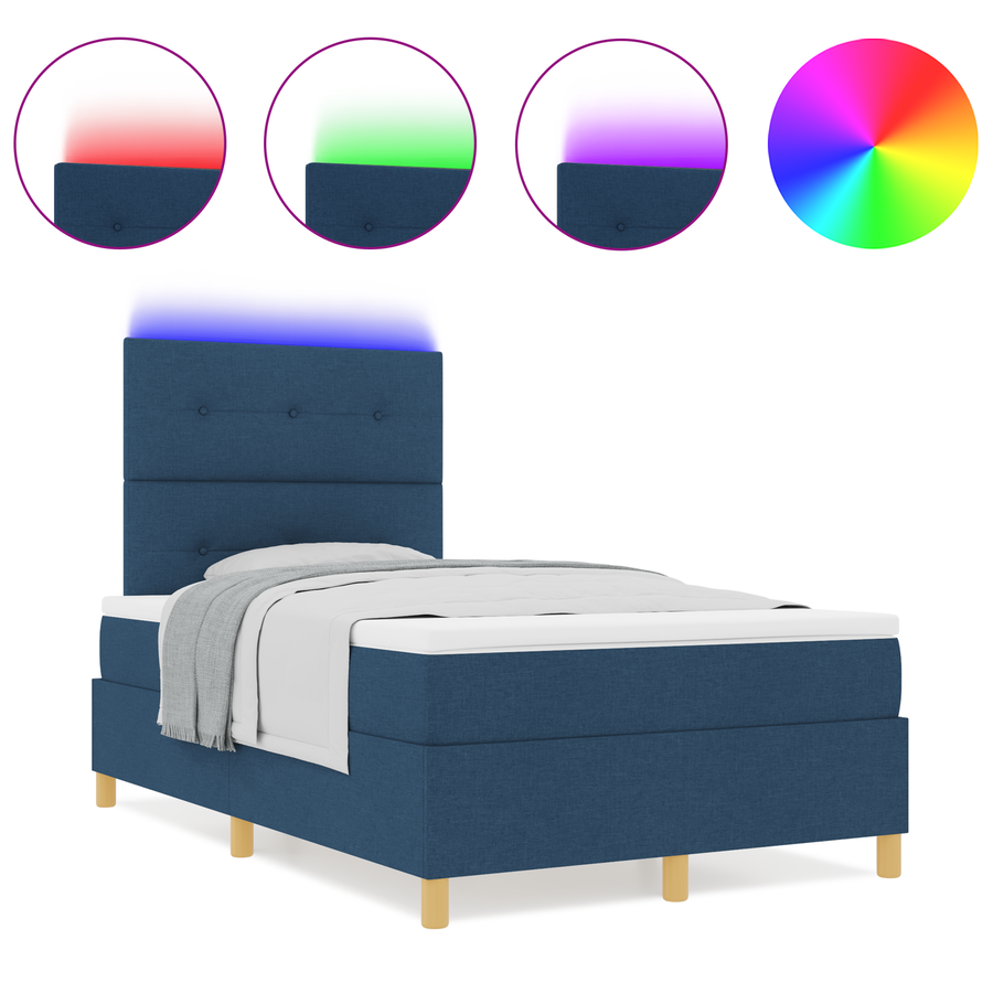 Boxspringbed met Matras & LED Blauw 120x190 cm Stof