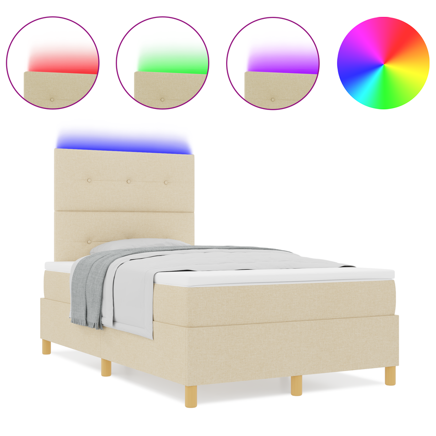 Boxspringbed met matras en LED stof crèmekleurig 120x200 cm