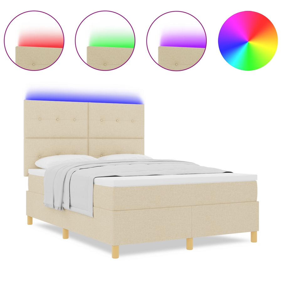 Boxspringbed met matras en LED stof crèmekleurig 140x190 cm