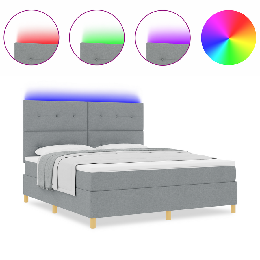 Boxspringbed met Matras & LED Licht Lichtgrijs 180x200 cm Stof