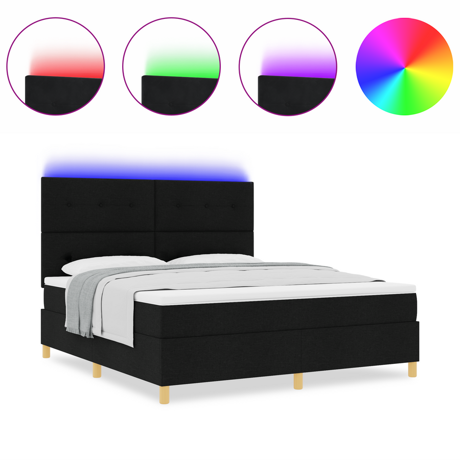 Boxspringbed met Matras & LED Zwart 180x200 cm Stof