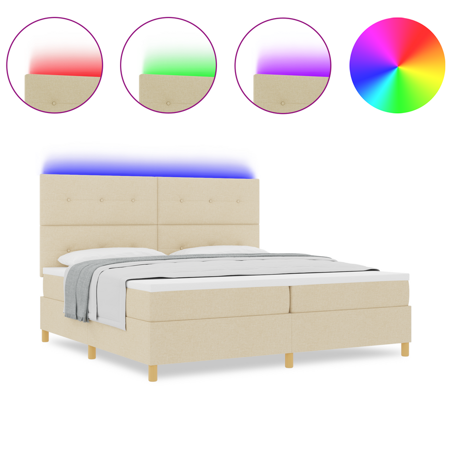 Boxspringbed met matras en LED stof crèmekleurig 200x200 cm