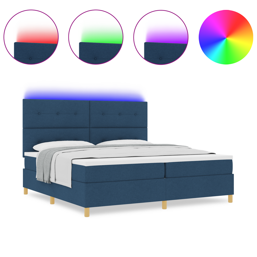Boxspringbed met matras en LED stof blauw 200x200 cm