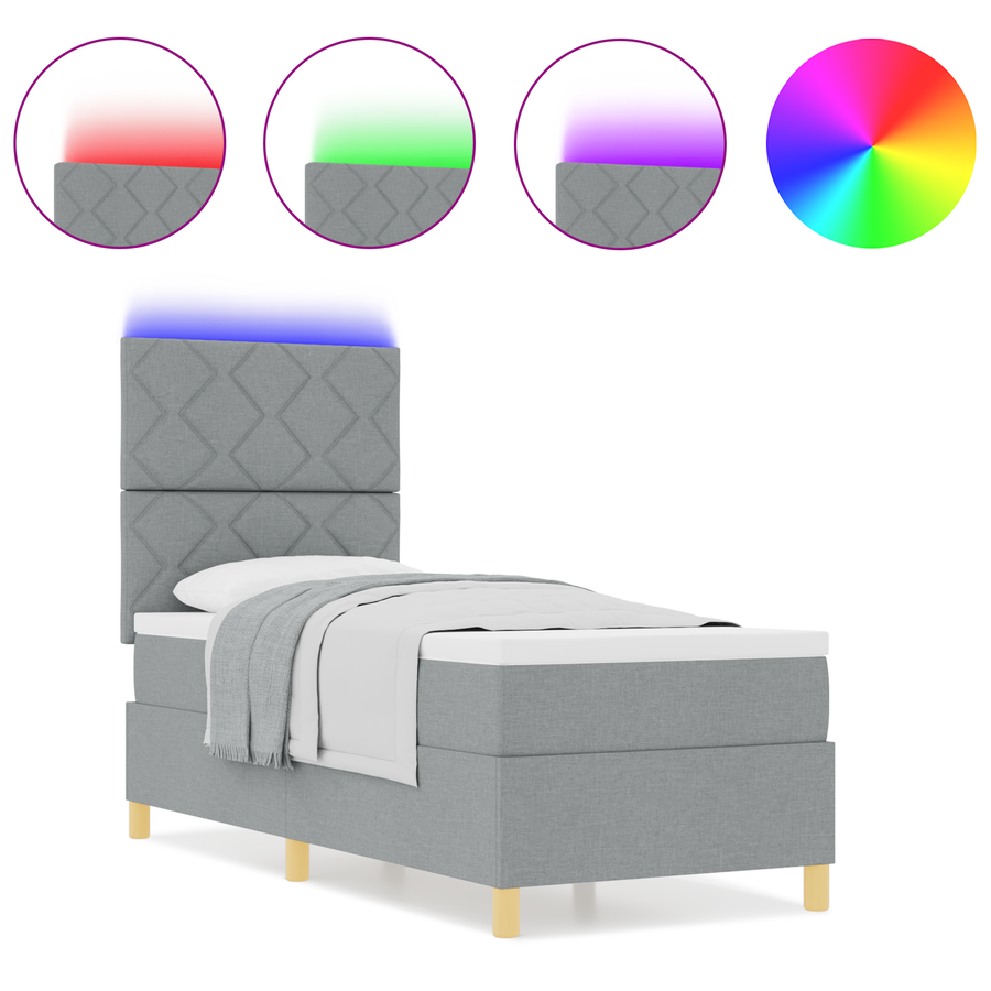 Boxspringbed met Matras & LED Lichtgrijs 80x200 cm Stof