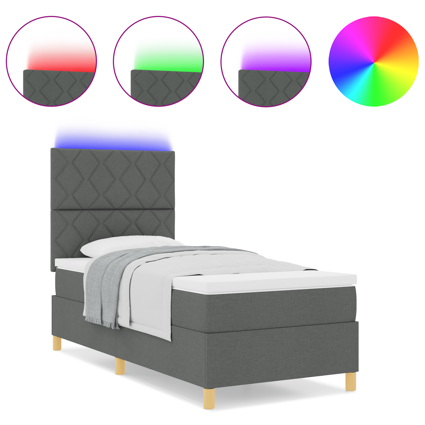 Boxspringbed met Matras & LED Donkergrijs 100x200 cm Stof