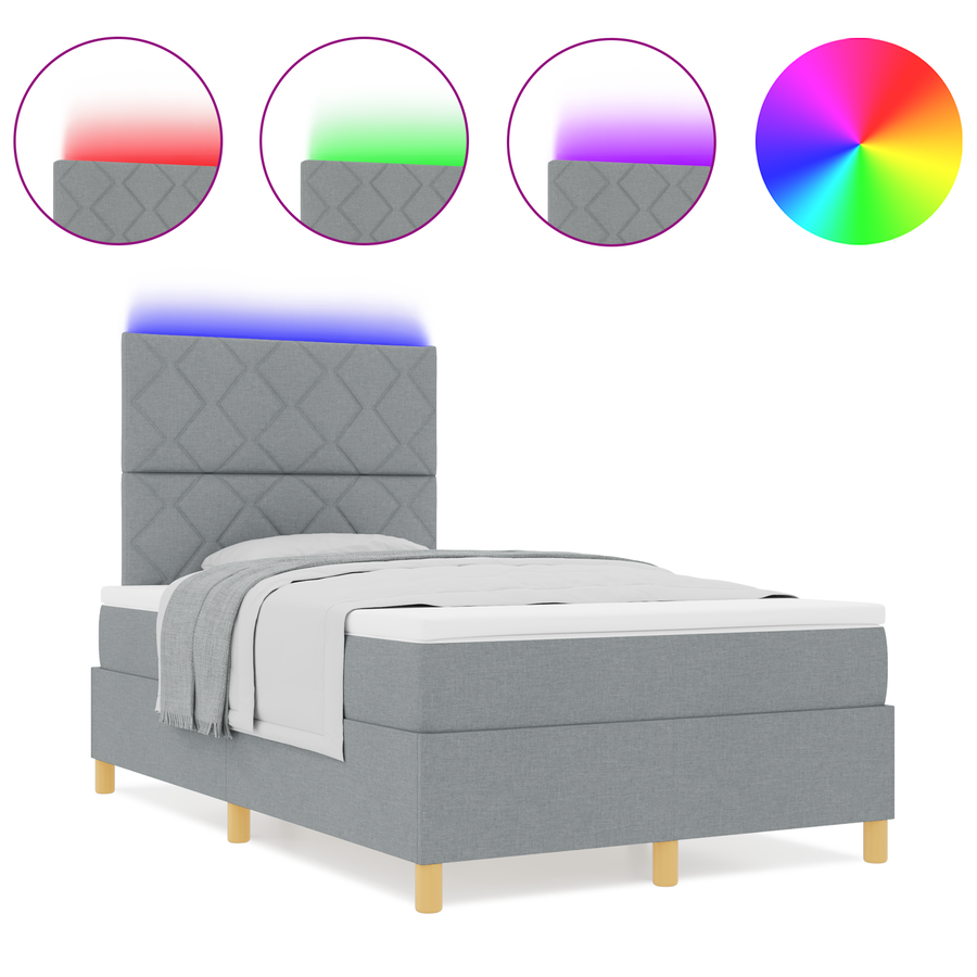 Boxspringbed met Matras & LED Lichtgrijs 120x200 cm Stof